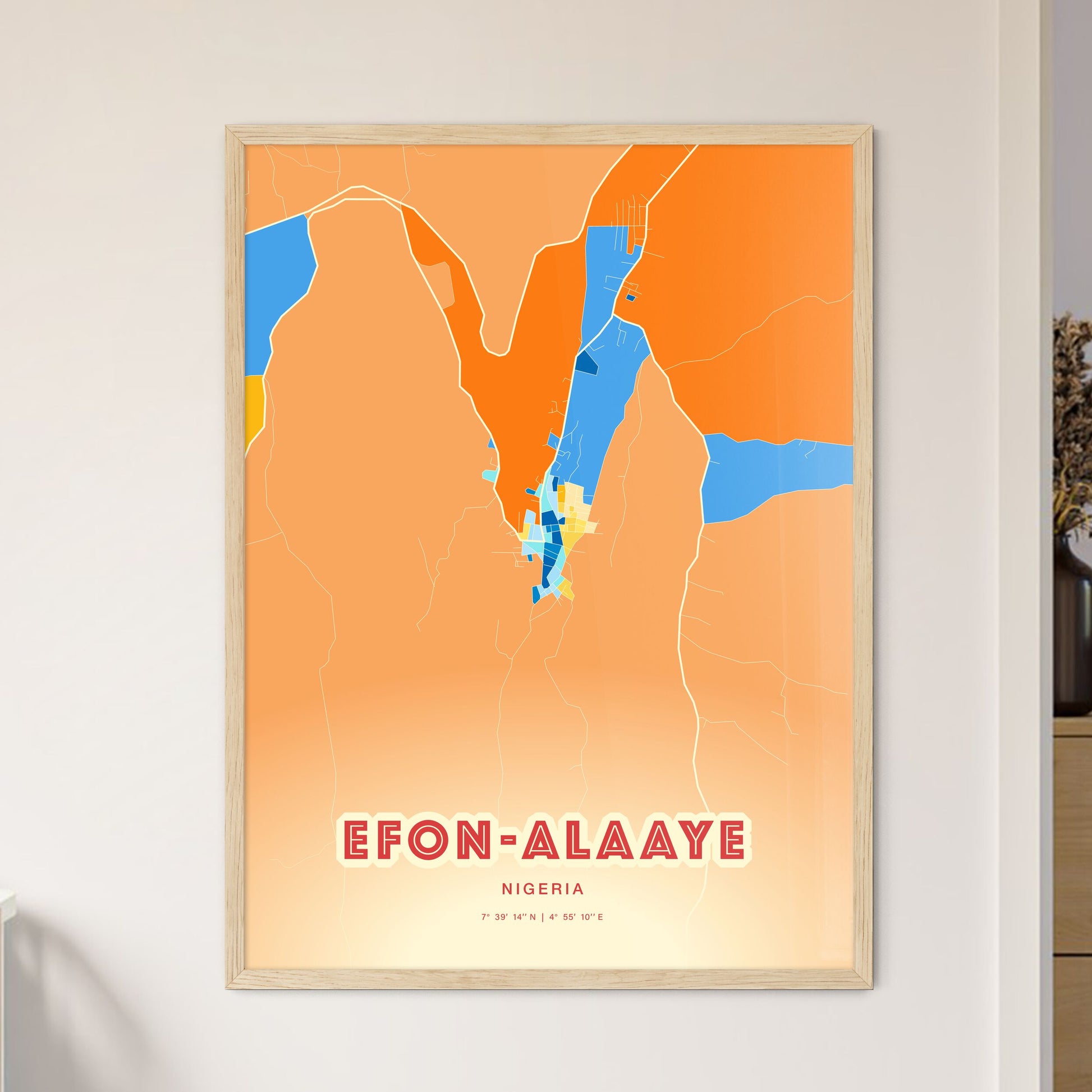 Colorful EFON-ALAAYE NIGERIA Fine Art Map Blue Orange