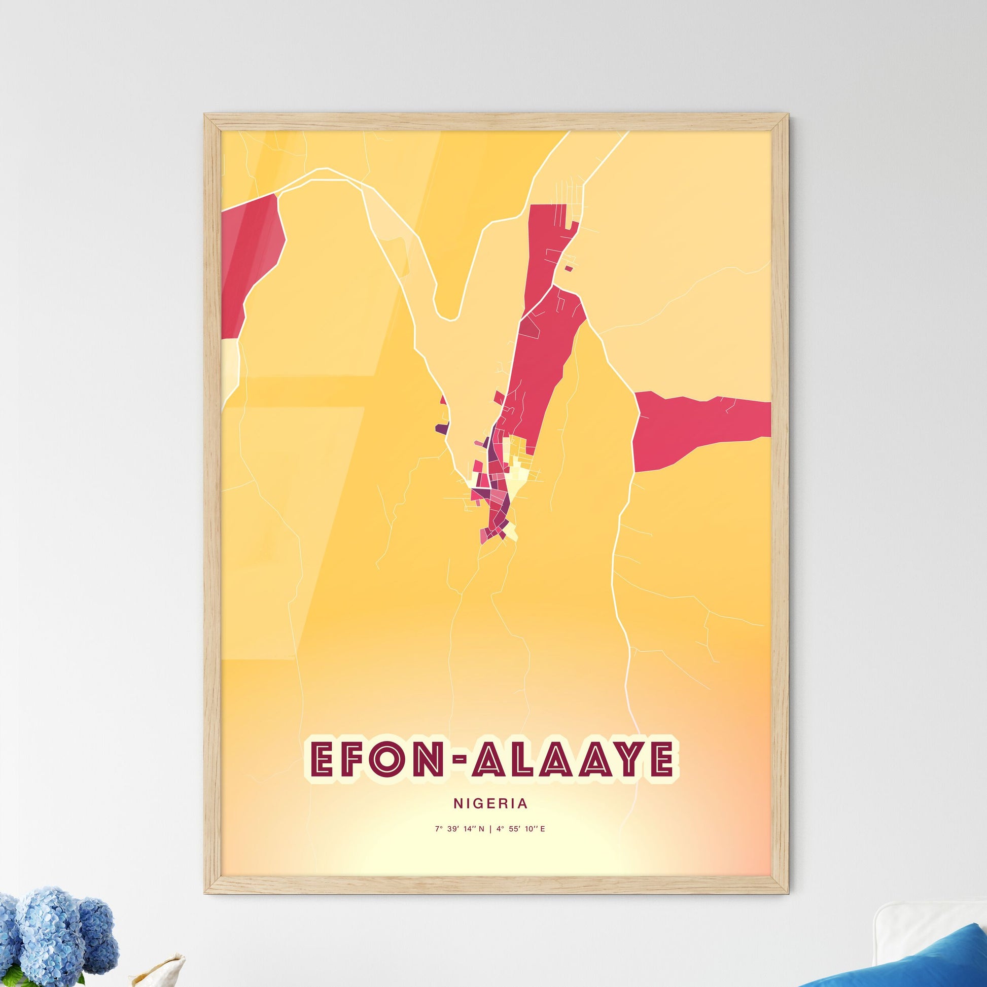 Colorful EFON-ALAAYE NIGERIA Fine Art Map Hot Red