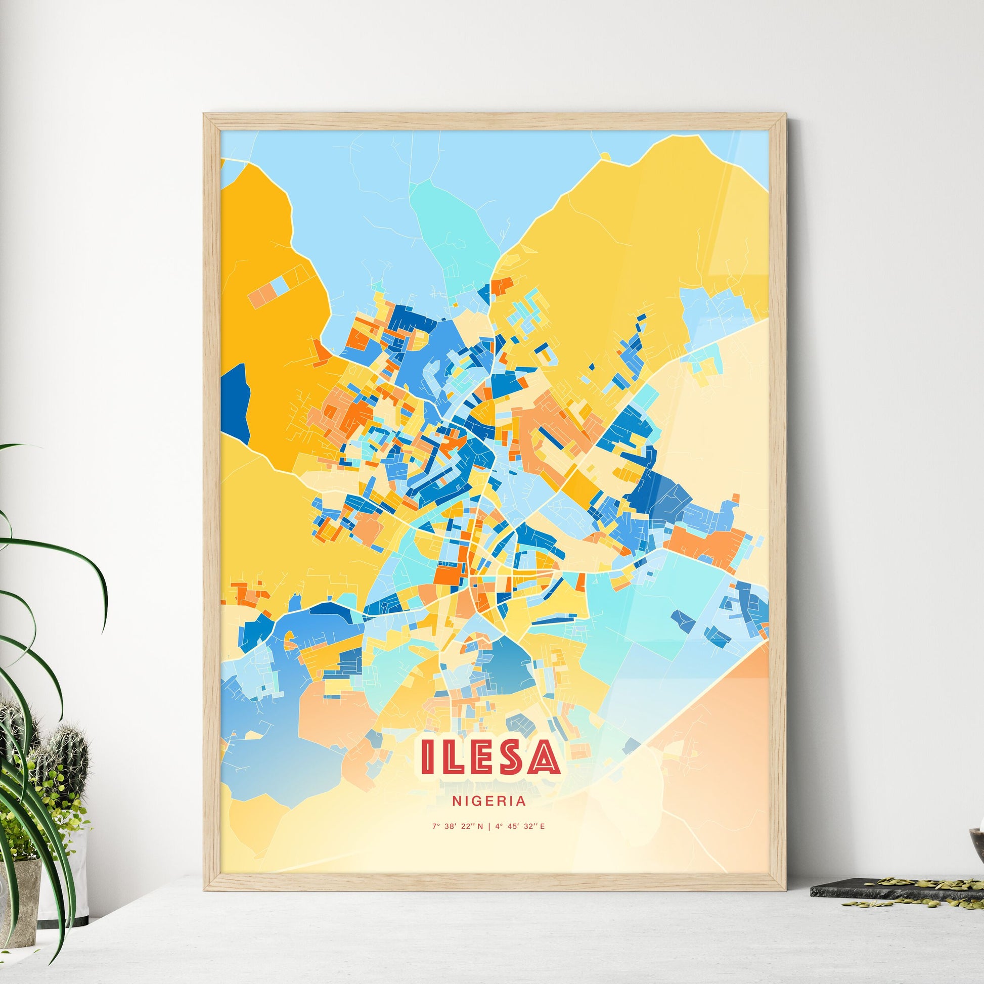 Colorful ILESA NIGERIA Fine Art Map Blue Orange