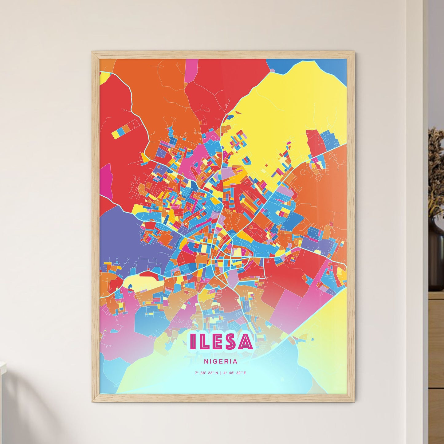 Colorful ILESA NIGERIA Fine Art Map Crazy Colors