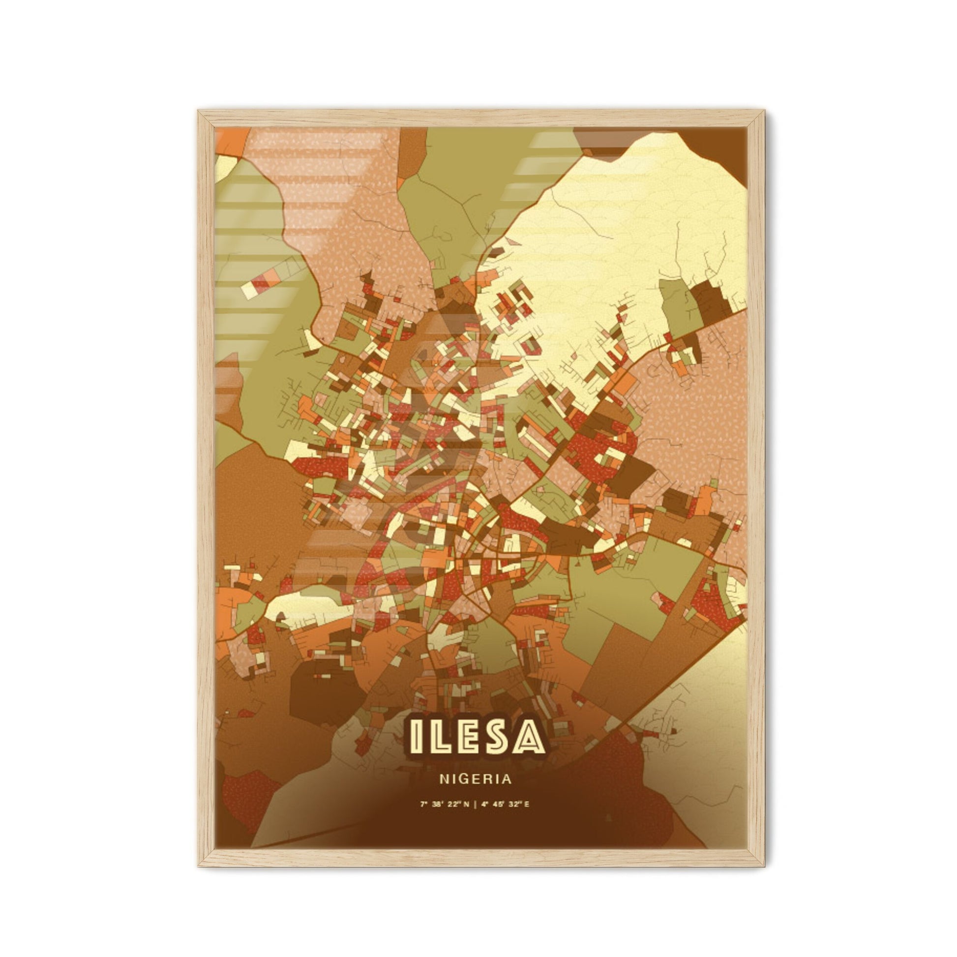 Colorful ILESA NIGERIA Fine Art Map Farmhouse