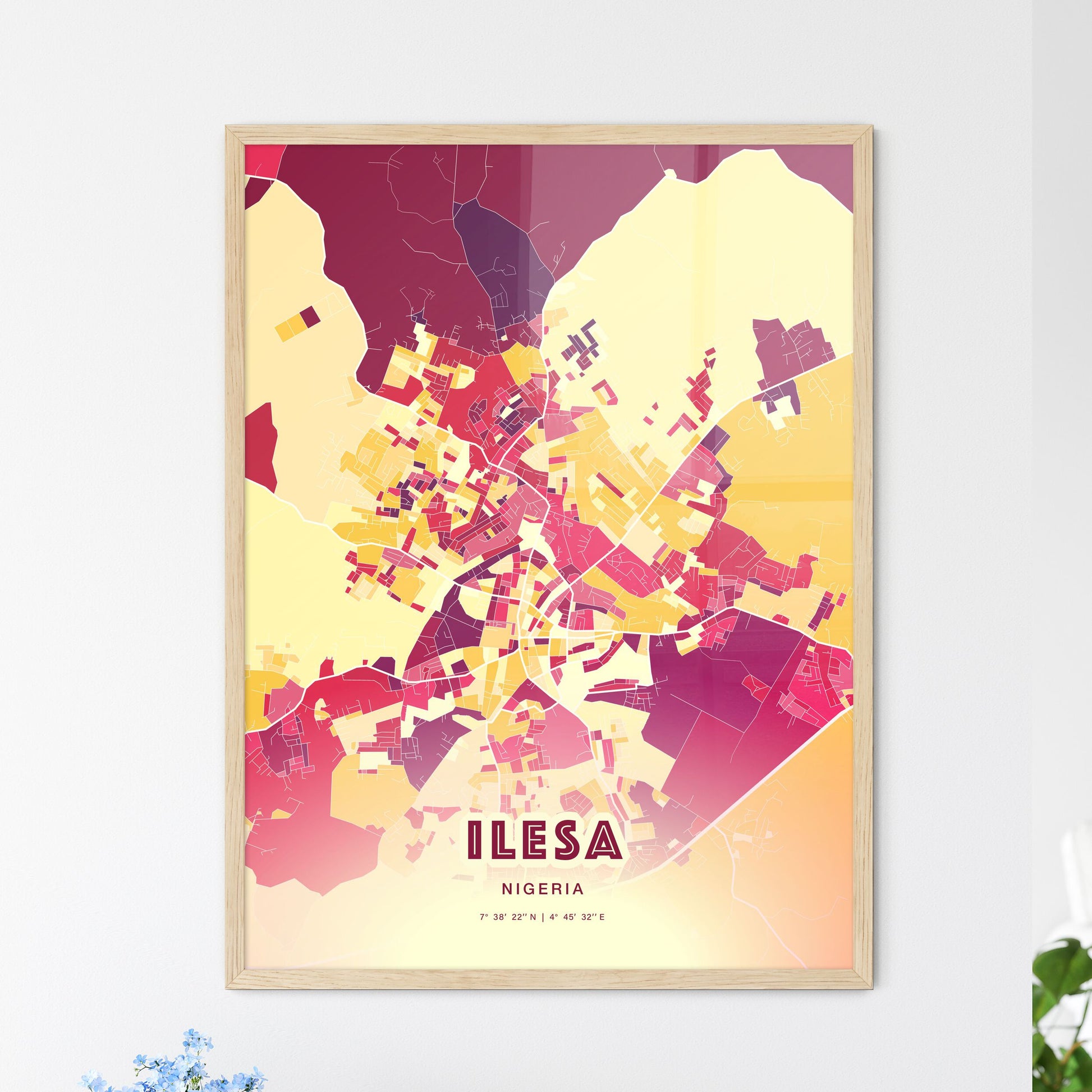 Colorful ILESA NIGERIA Fine Art Map Hot Red