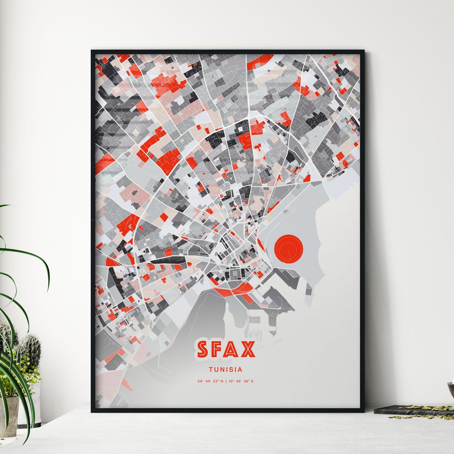 Colorful SFAX TUNISIA Fine Art Map Modern