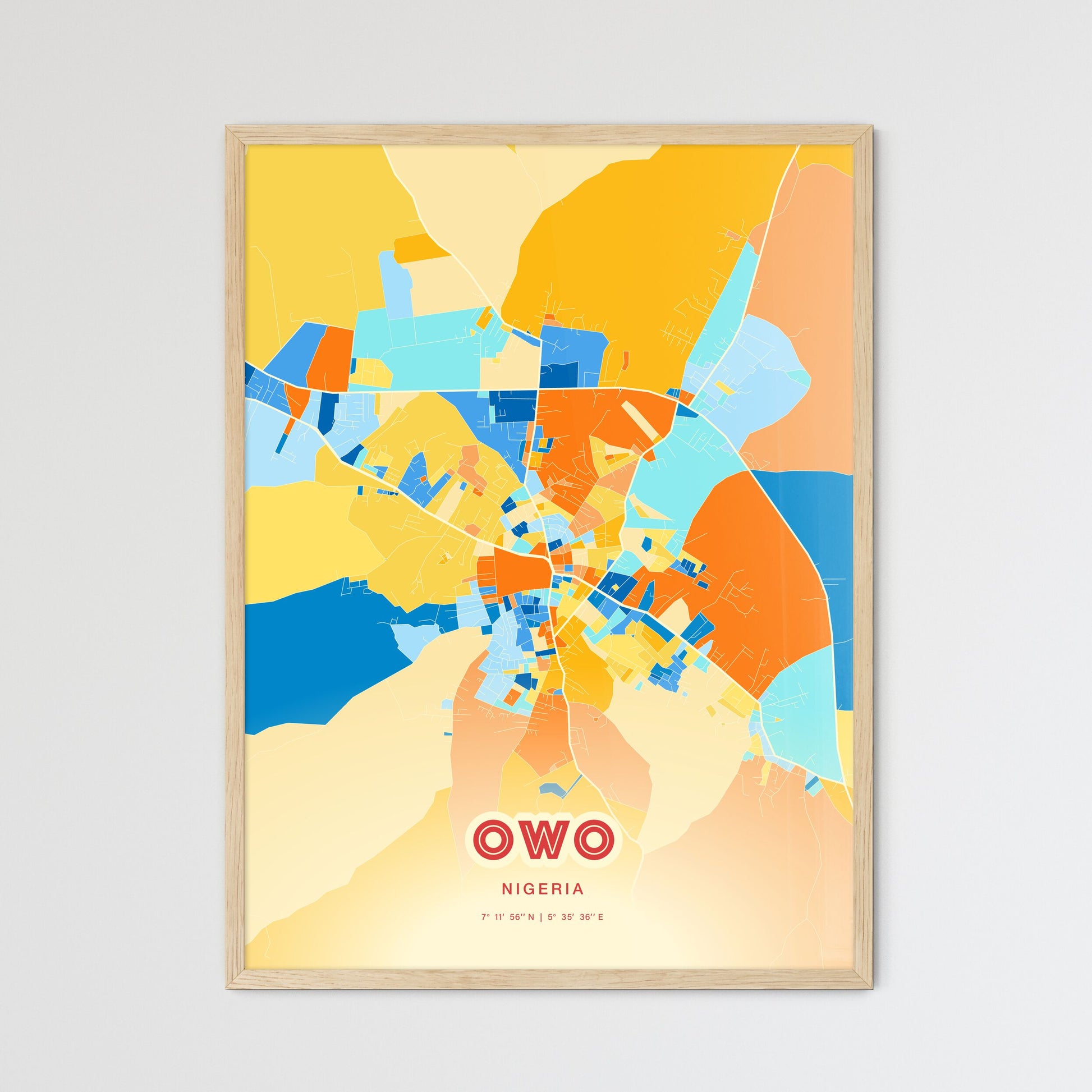 Colorful OWO NIGERIA Fine Art Map Blue Orange