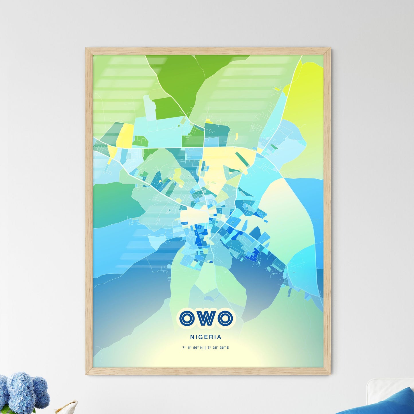 Colorful OWO NIGERIA Fine Art Map Cool Blue