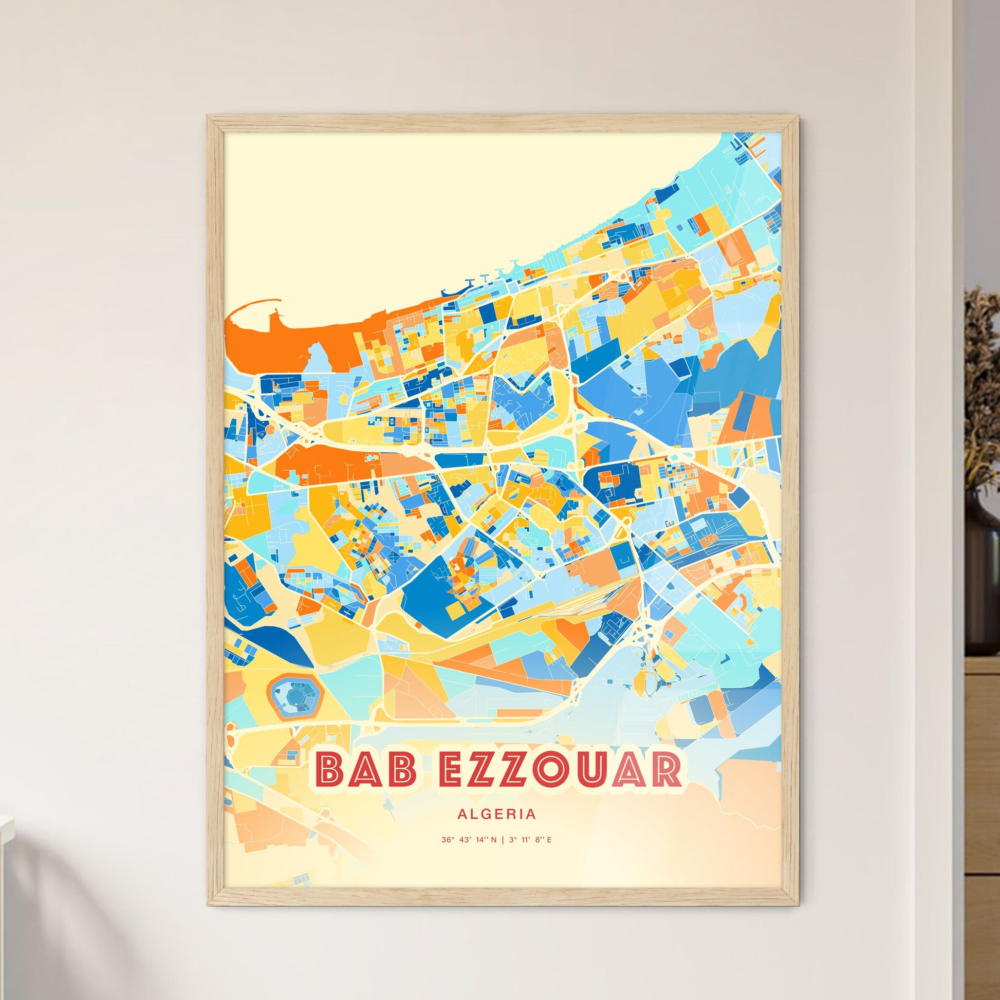 Colorful BAB EZZOUAR ALGERIA Fine Art Map Blue Orange