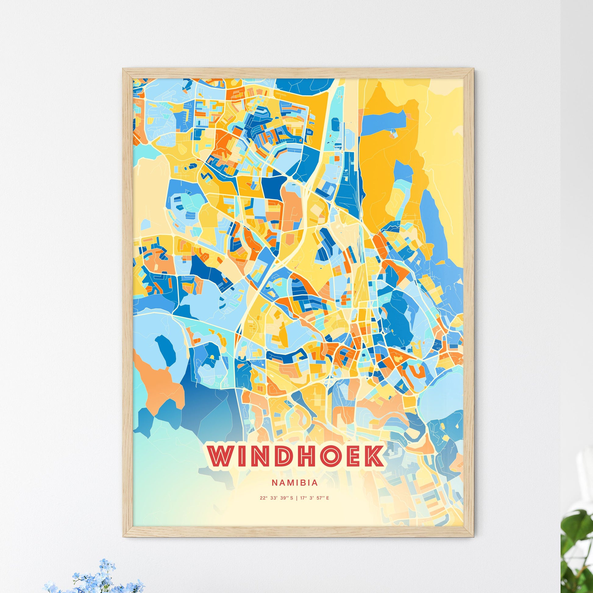 Colorful WINDHOEK NAMIBIA Fine Art Map Blue Orange