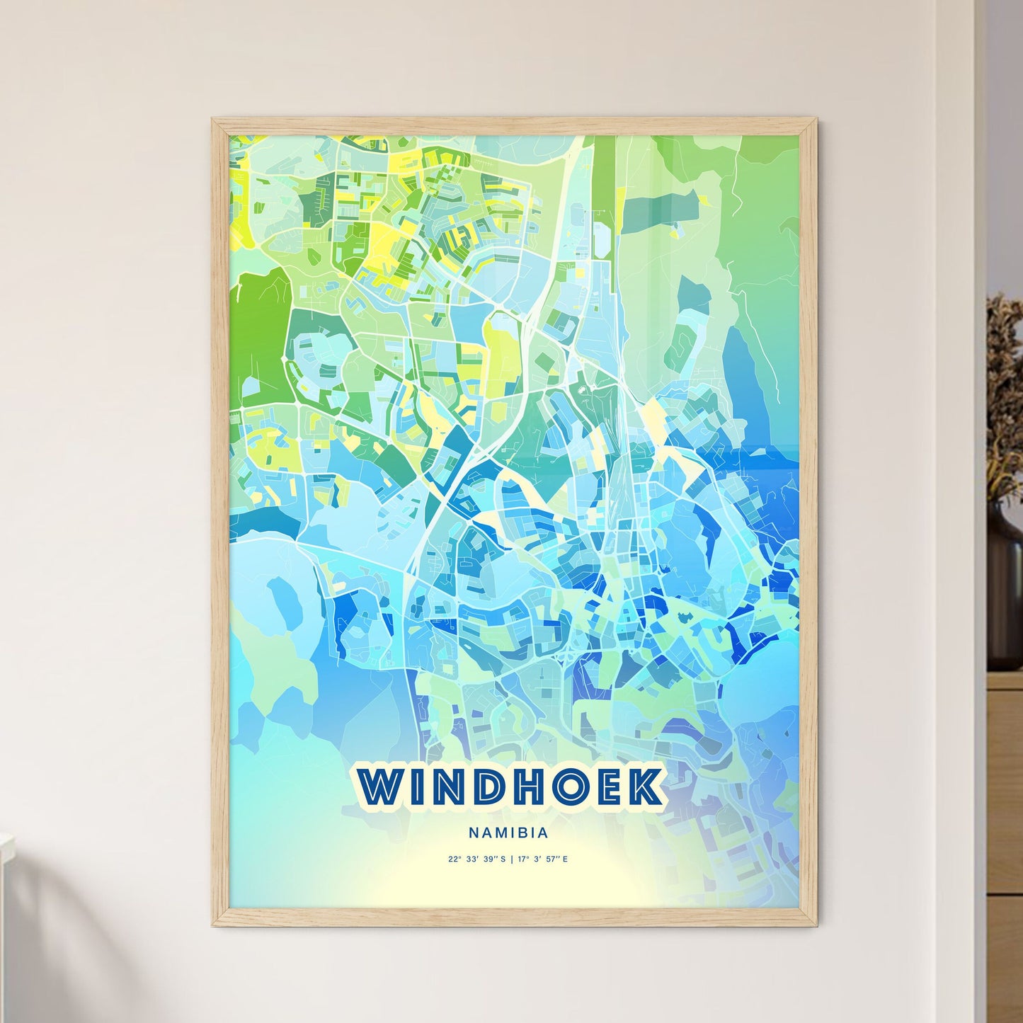 Colorful WINDHOEK NAMIBIA Fine Art Map Cool Blue