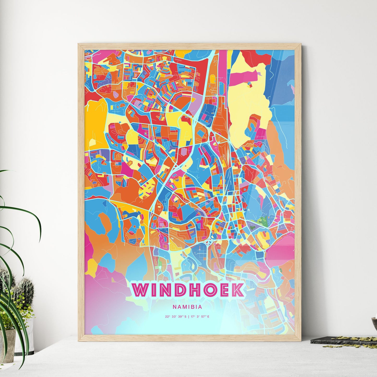 Colorful WINDHOEK NAMIBIA Fine Art Map Crazy Colors