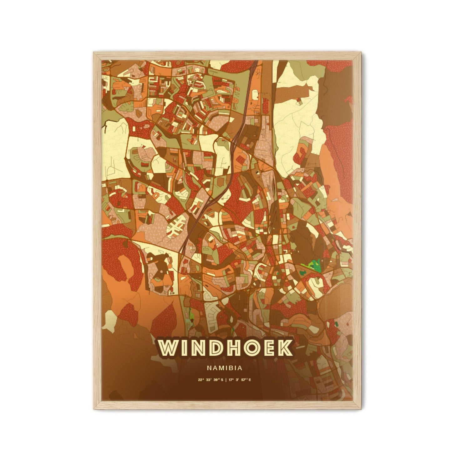 Colorful WINDHOEK NAMIBIA Fine Art Map Farmhouse