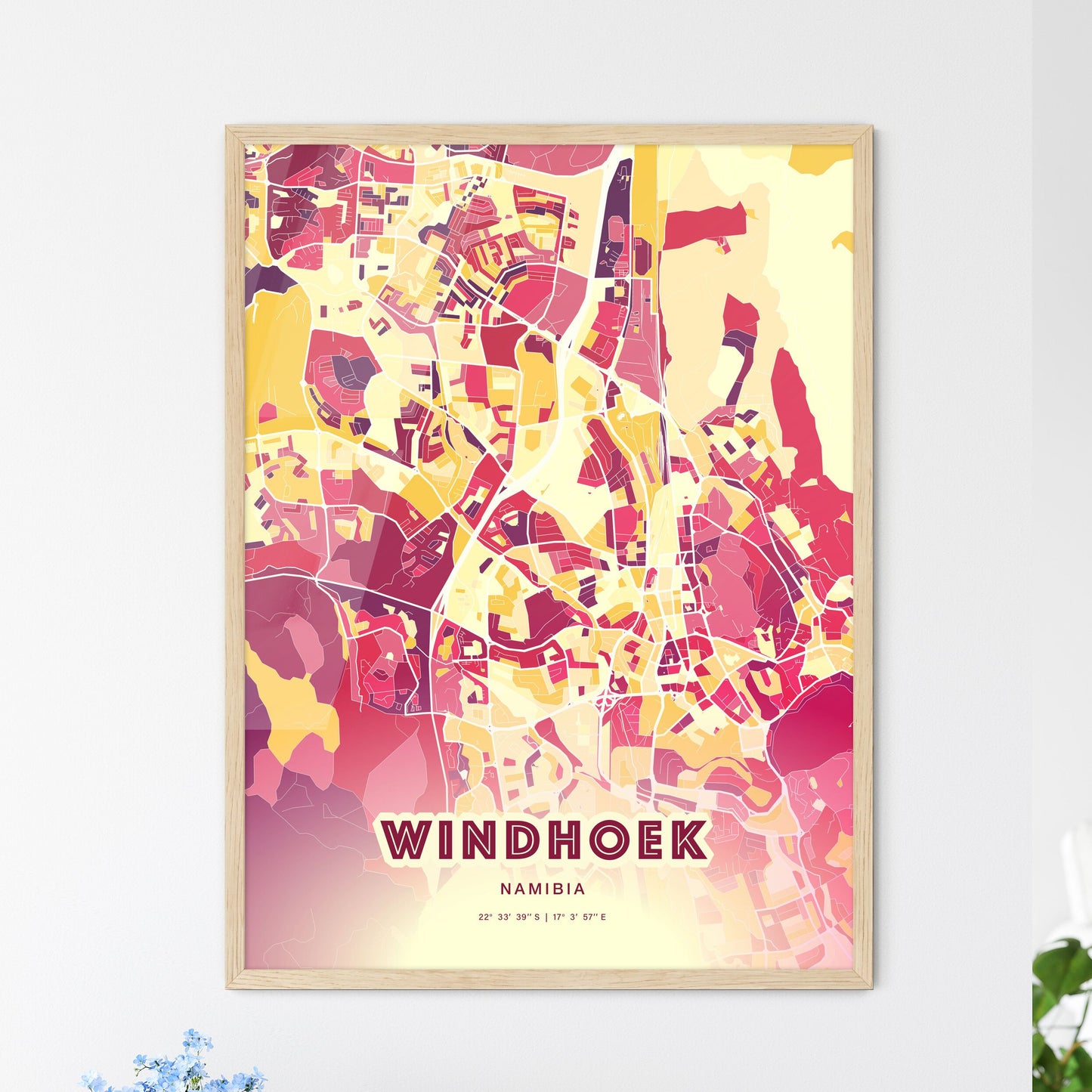 Colorful WINDHOEK NAMIBIA Fine Art Map Hot Red