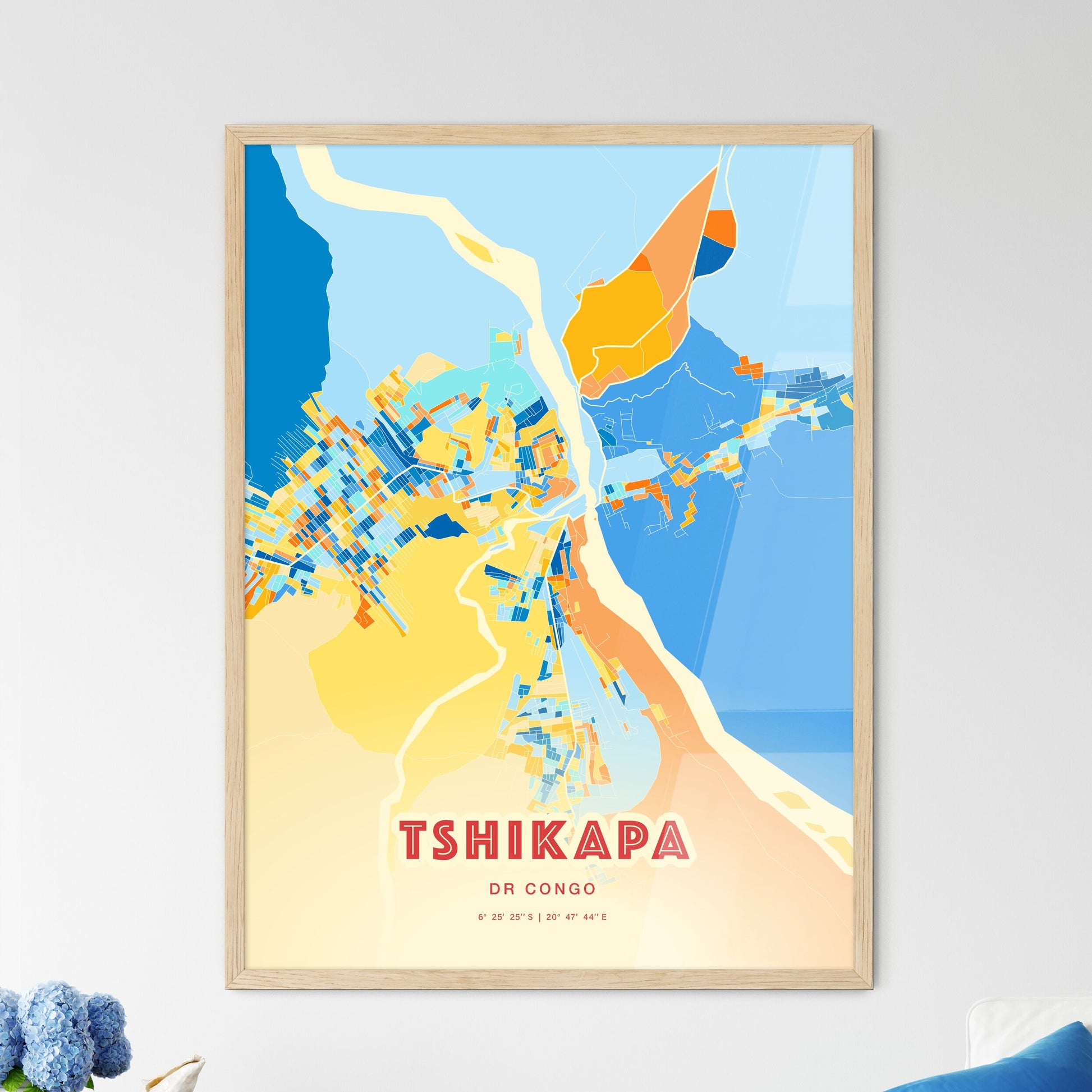 Colorful TSHIKAPA DR CONGO Fine Art Map Blue Orange