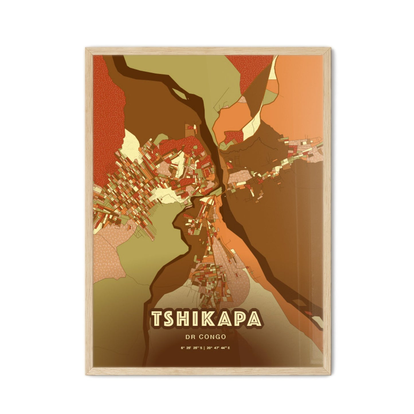 Colorful TSHIKAPA DR CONGO Fine Art Map Farmhouse