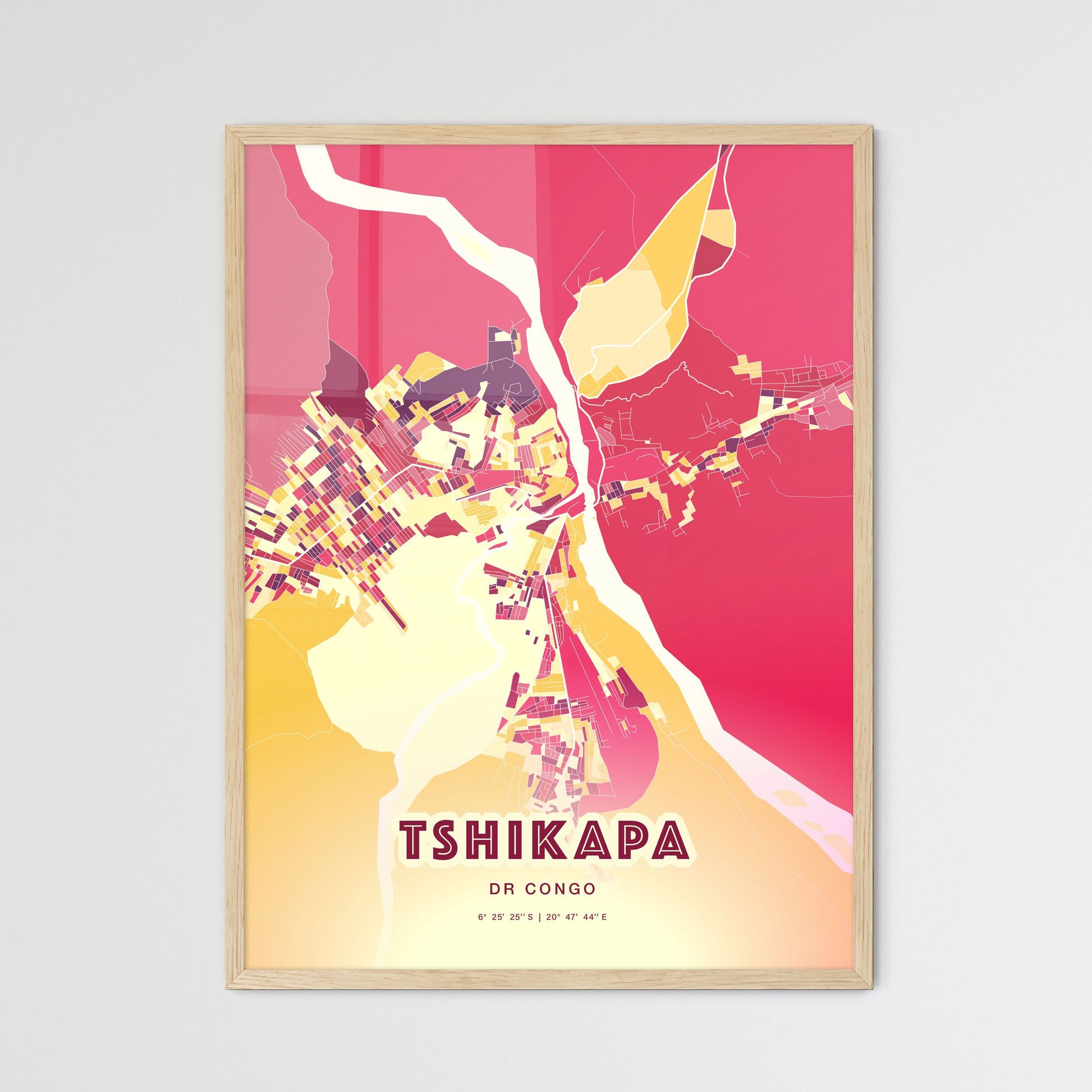 Colorful TSHIKAPA DR CONGO Fine Art Map Hot Red