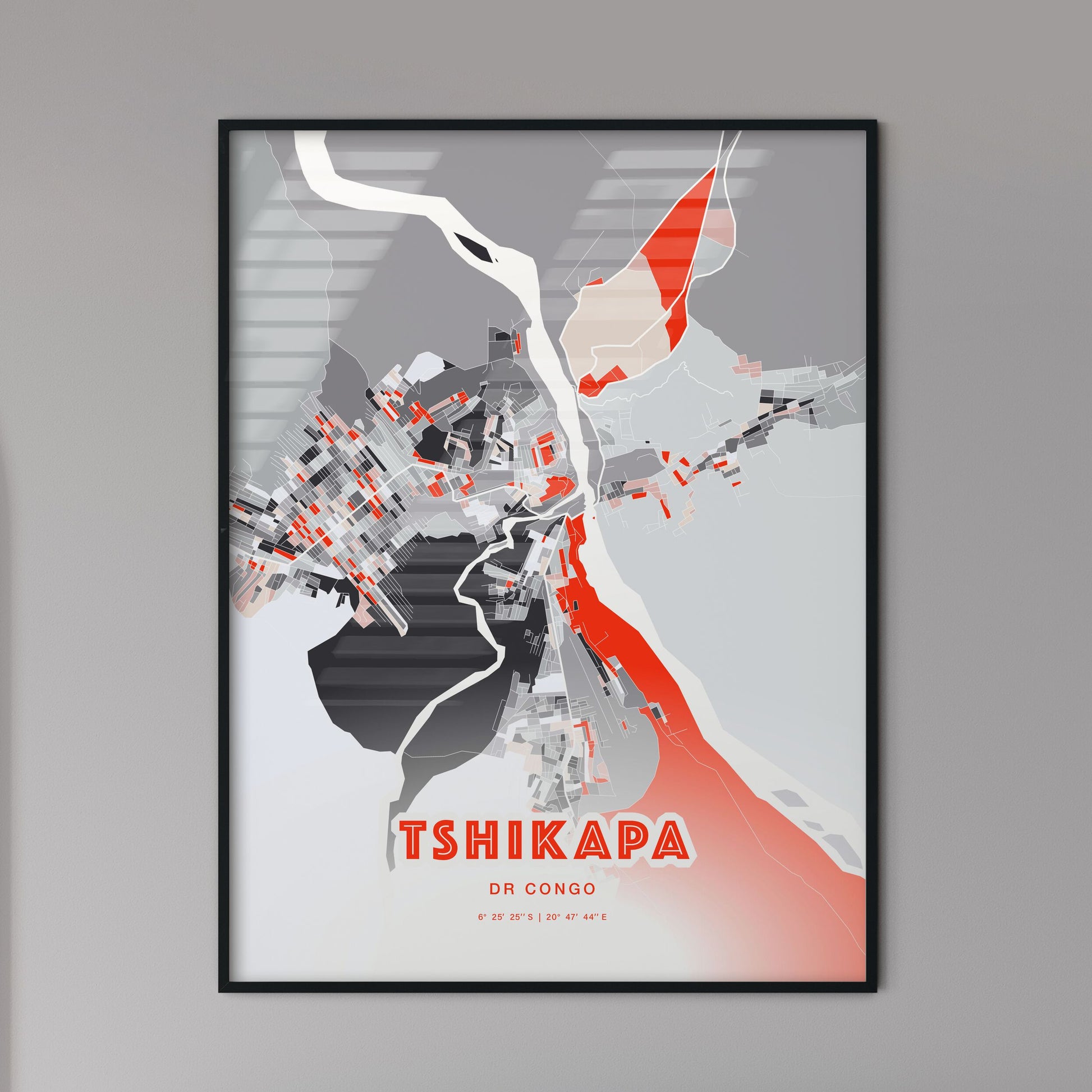 Colorful TSHIKAPA DR CONGO Fine Art Map Modern