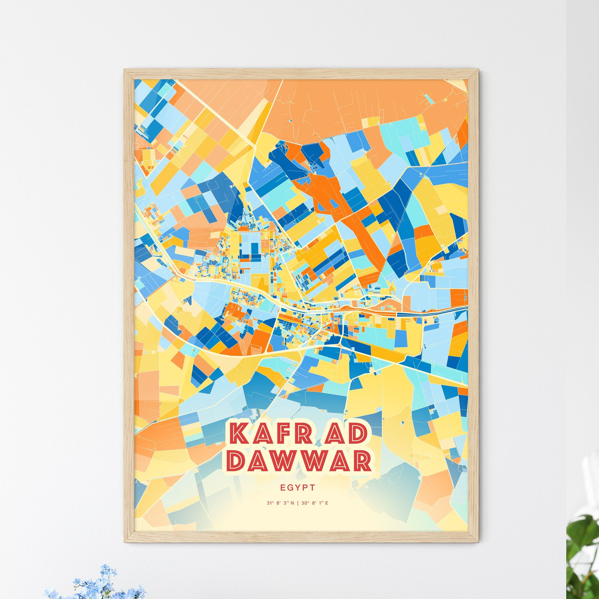 Colorful KAFR AD DAWWAR EGYPT Fine Art Map Blue Orange