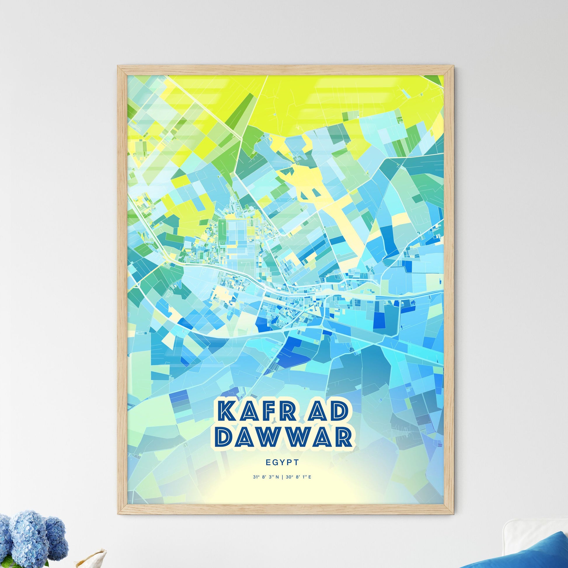 Colorful KAFR AD DAWWAR EGYPT Fine Art Map Cool Blue