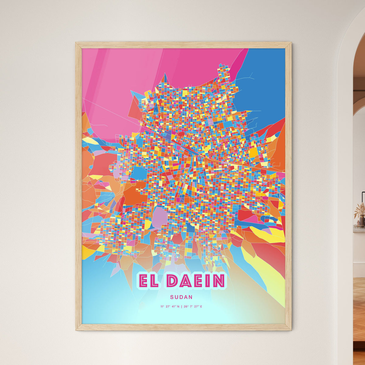 Colorful EL DAEIN SUDAN Fine Art Map Crazy Colors
