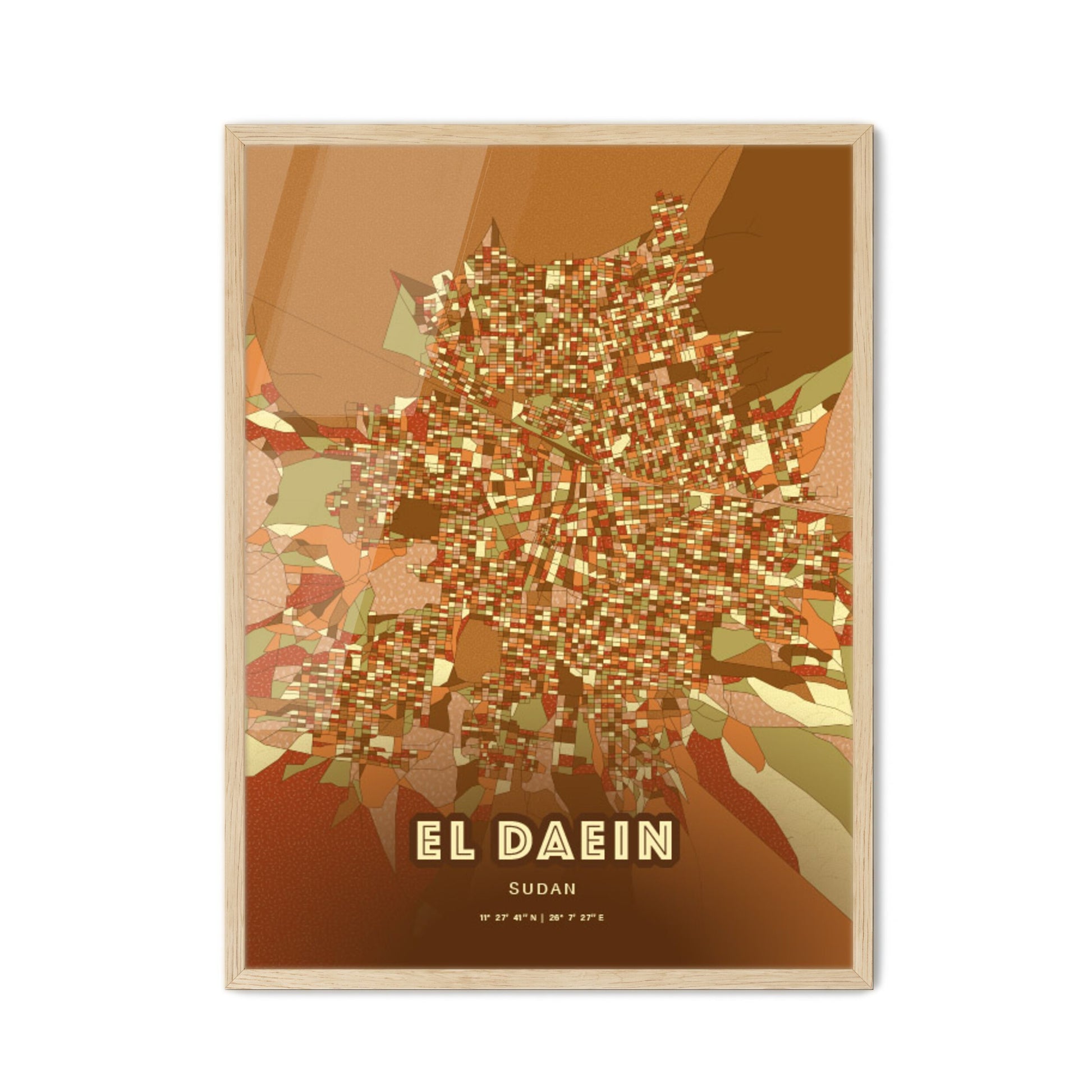 Colorful EL DAEIN SUDAN Fine Art Map Farmhouse