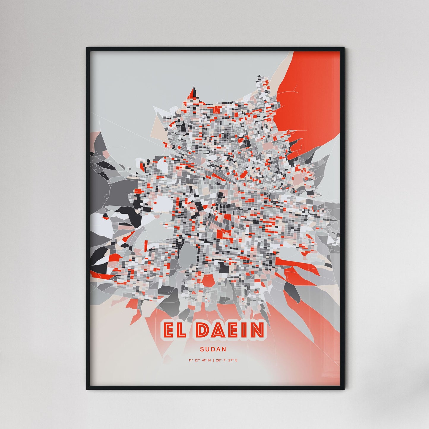 Colorful EL DAEIN SUDAN Fine Art Map Modern