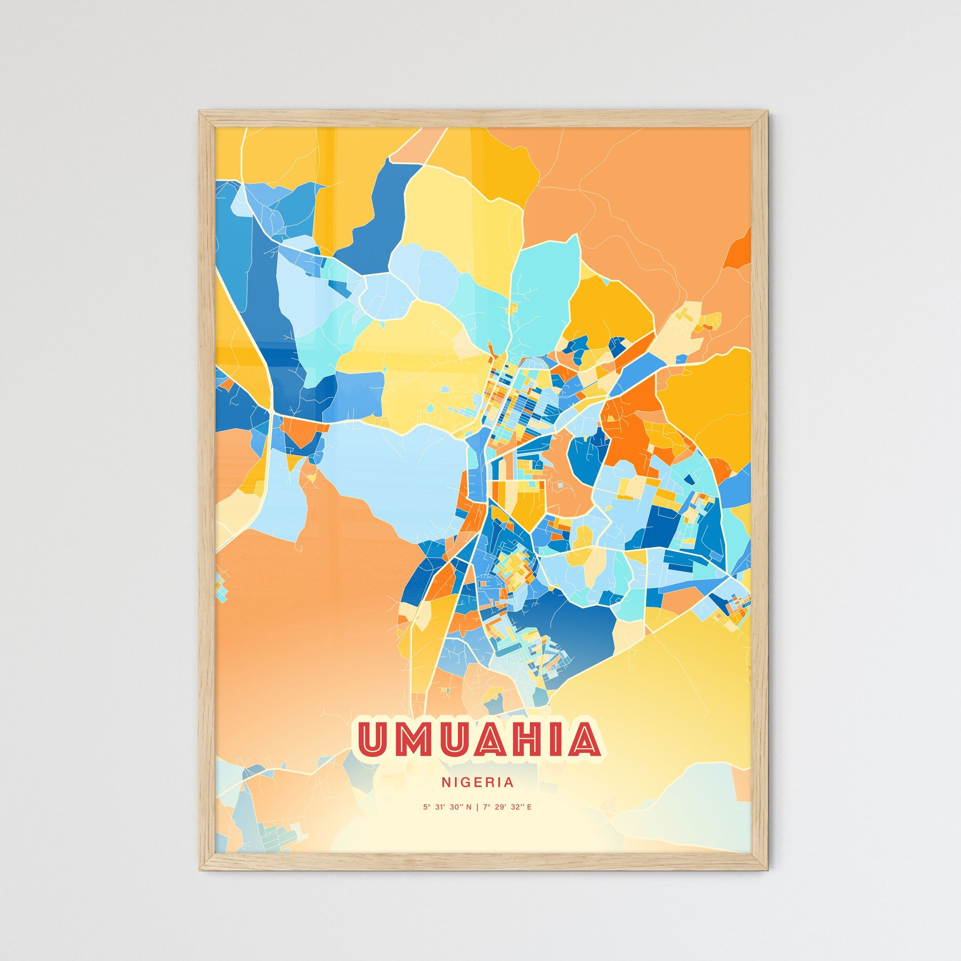 Colorful UMUAHIA NIGERIA Fine Art Map Blue Orange