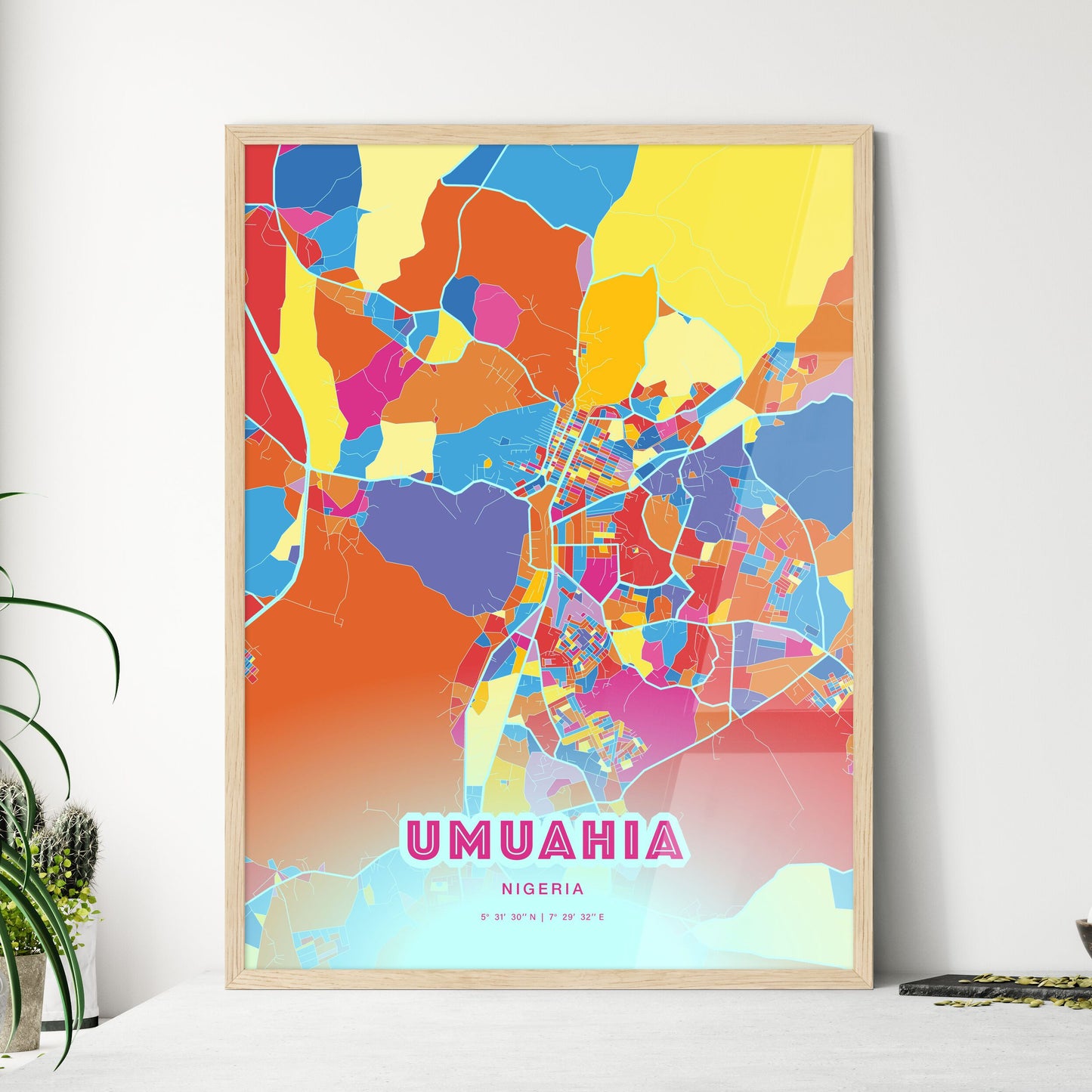 Colorful UMUAHIA NIGERIA Fine Art Map Crazy Colors