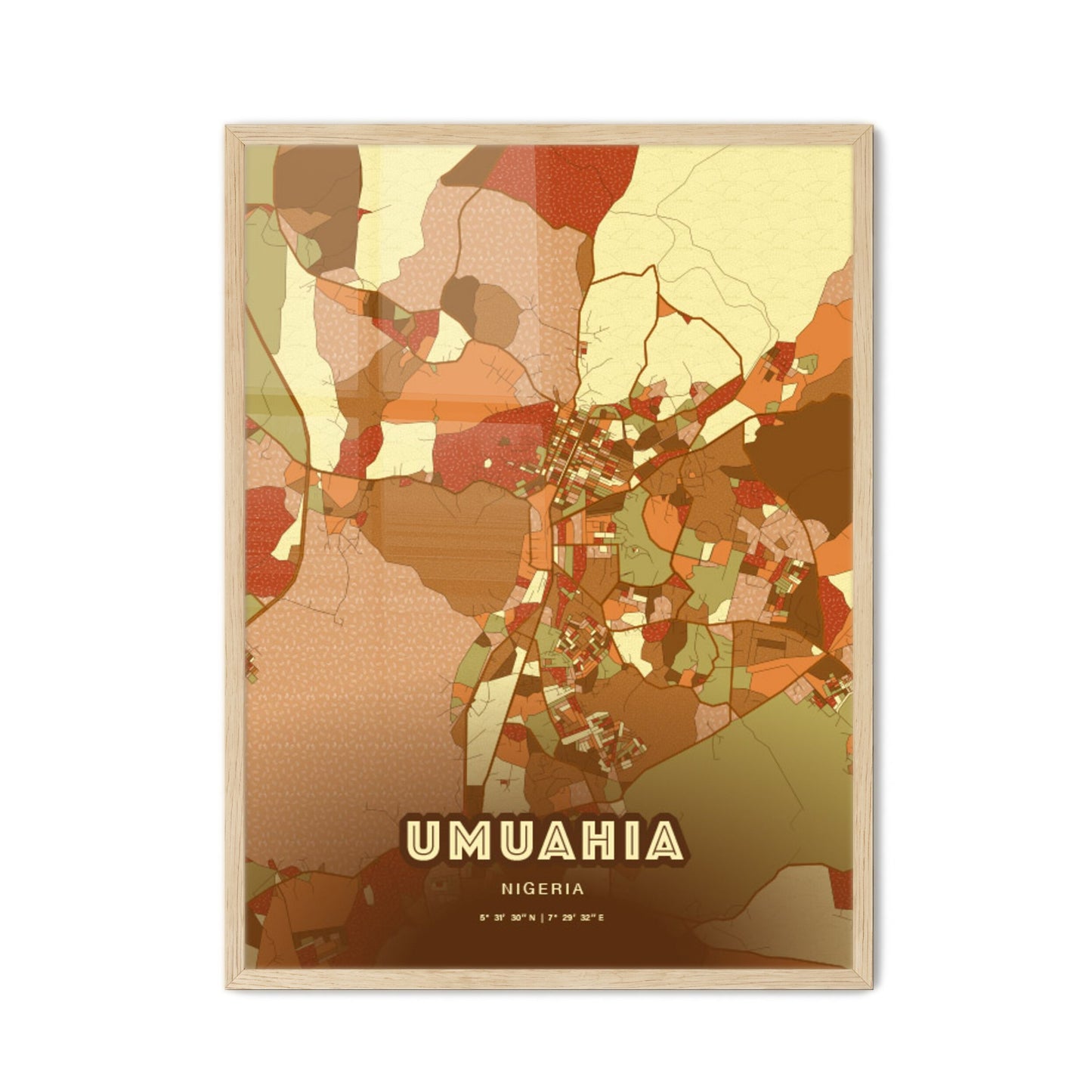 Colorful UMUAHIA NIGERIA Fine Art Map Farmhouse