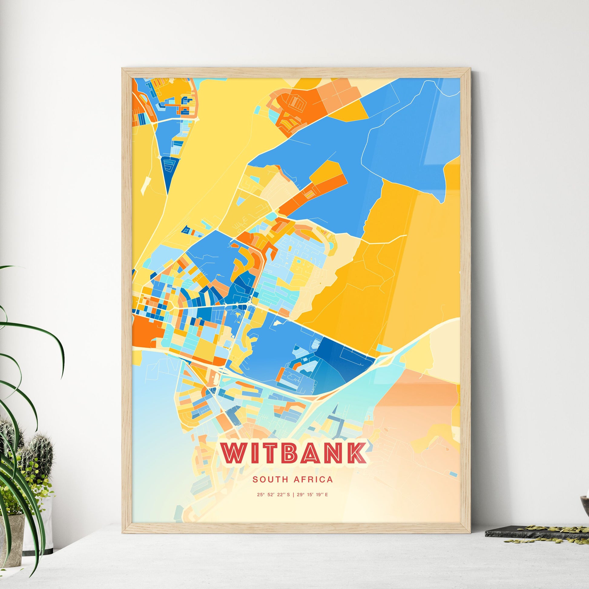 Colorful WITBANK SOUTH AFRICA Fine Art Map Blue Orange