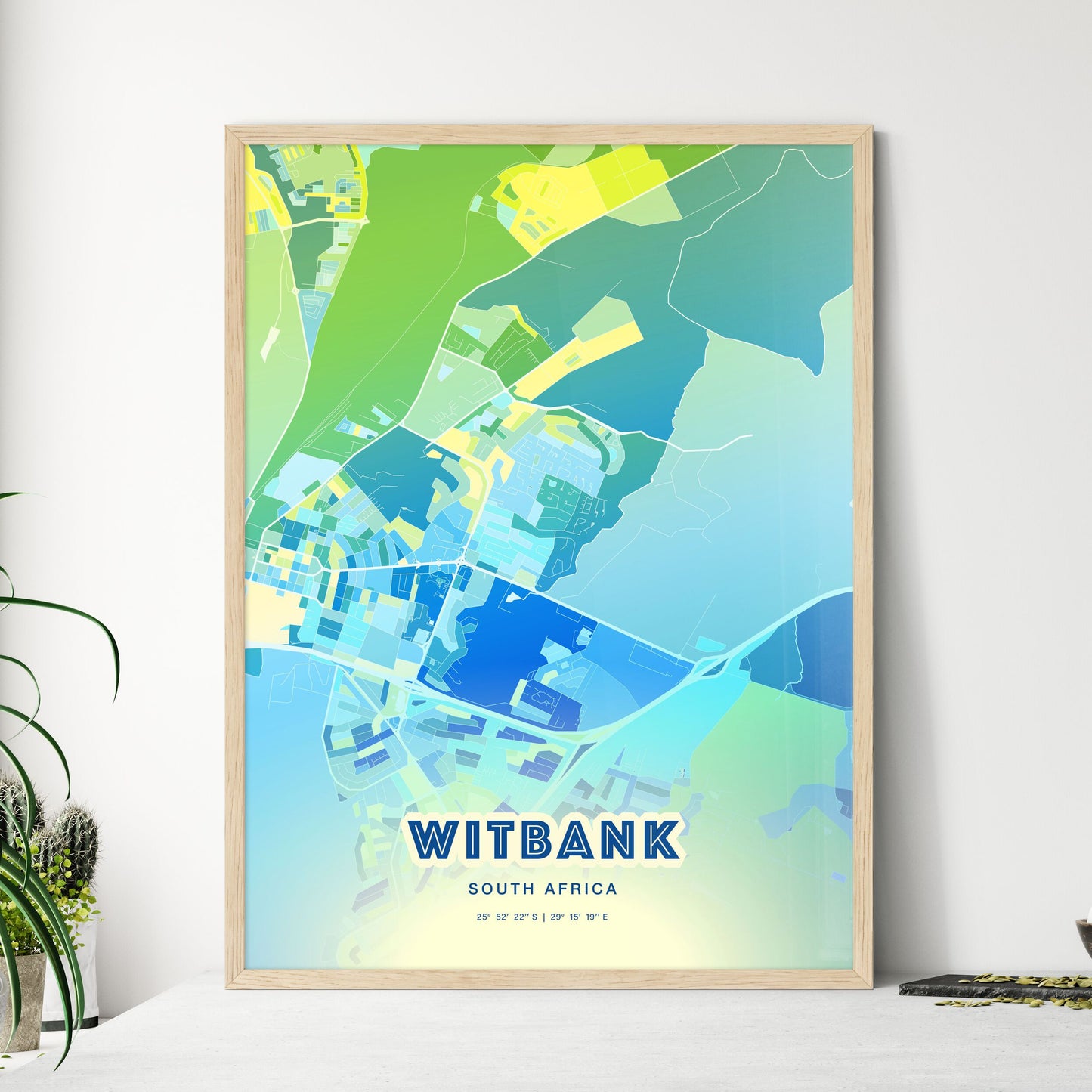 Colorful WITBANK SOUTH AFRICA Fine Art Map Cool Blue