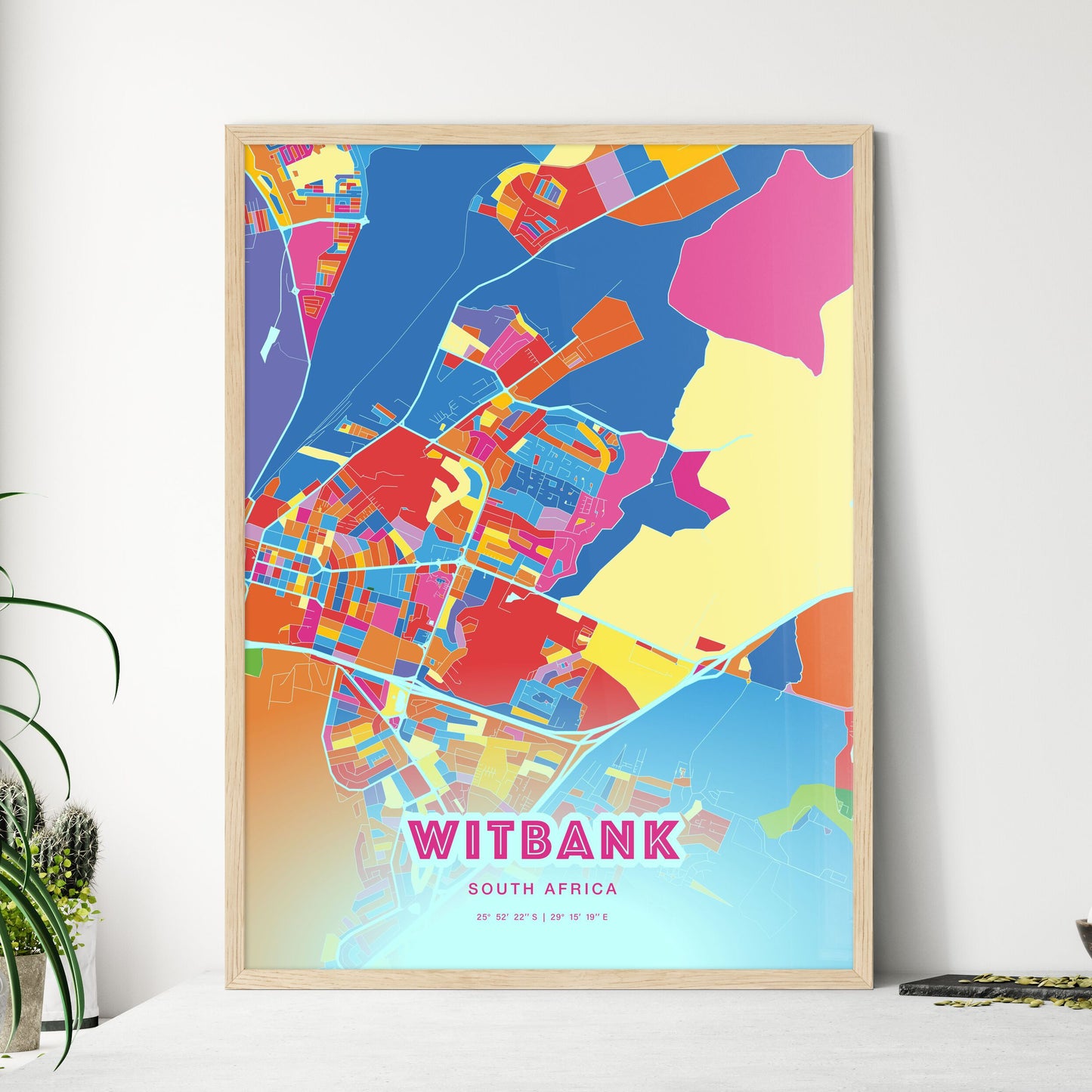 Colorful WITBANK SOUTH AFRICA Fine Art Map Crazy Colors