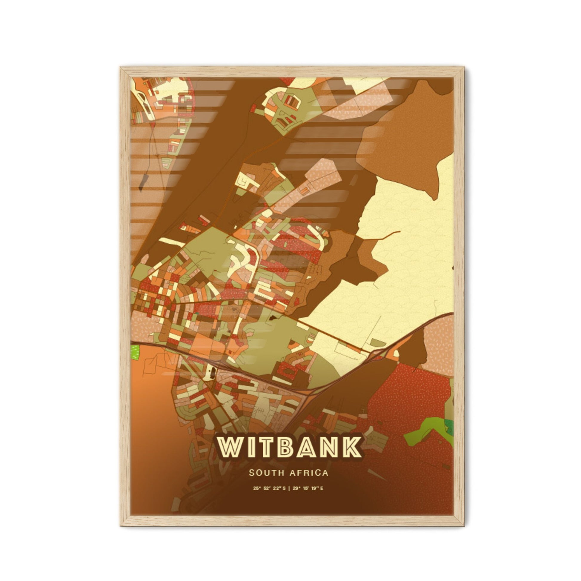 Colorful WITBANK SOUTH AFRICA Fine Art Map Farmhouse