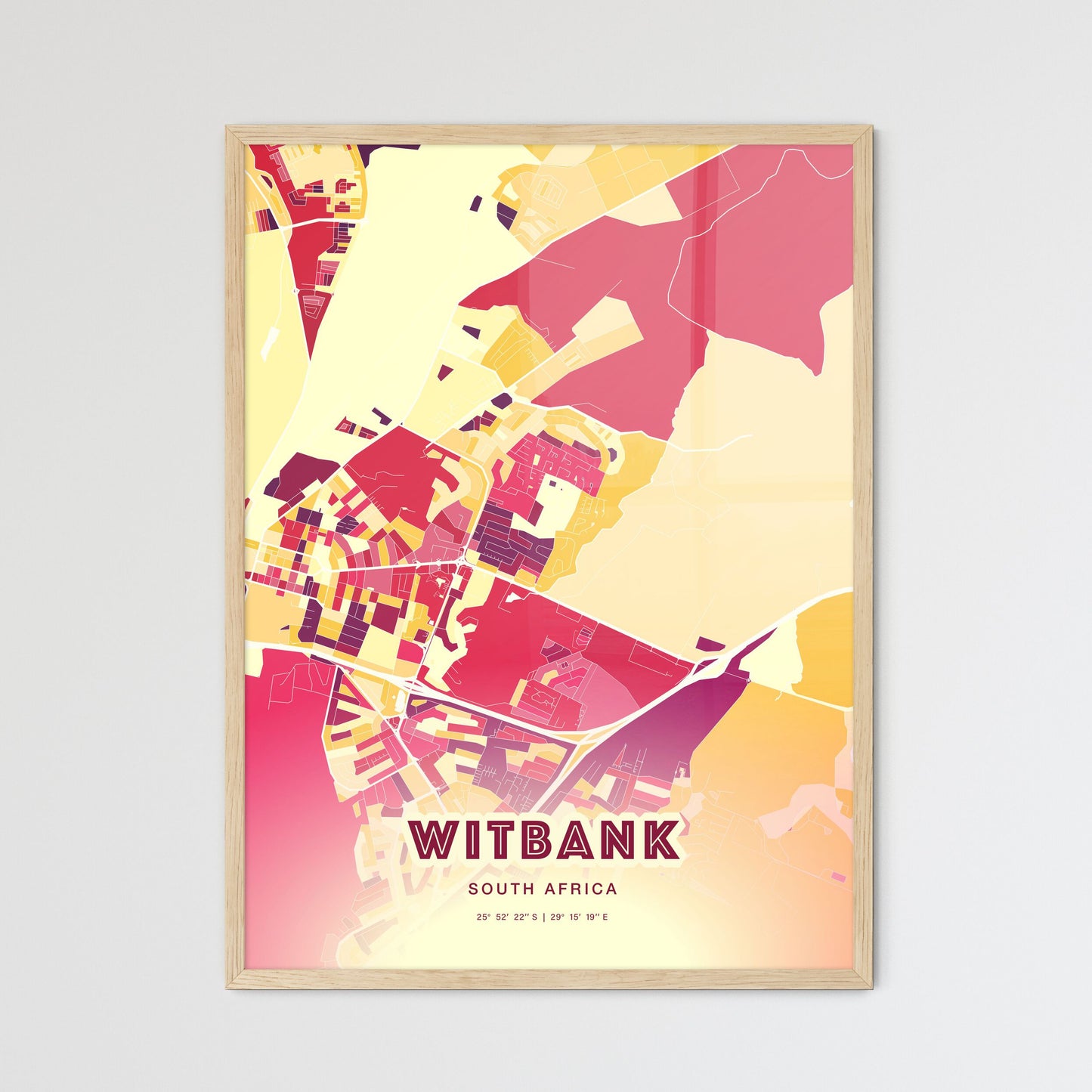 Colorful WITBANK SOUTH AFRICA Fine Art Map Hot Red