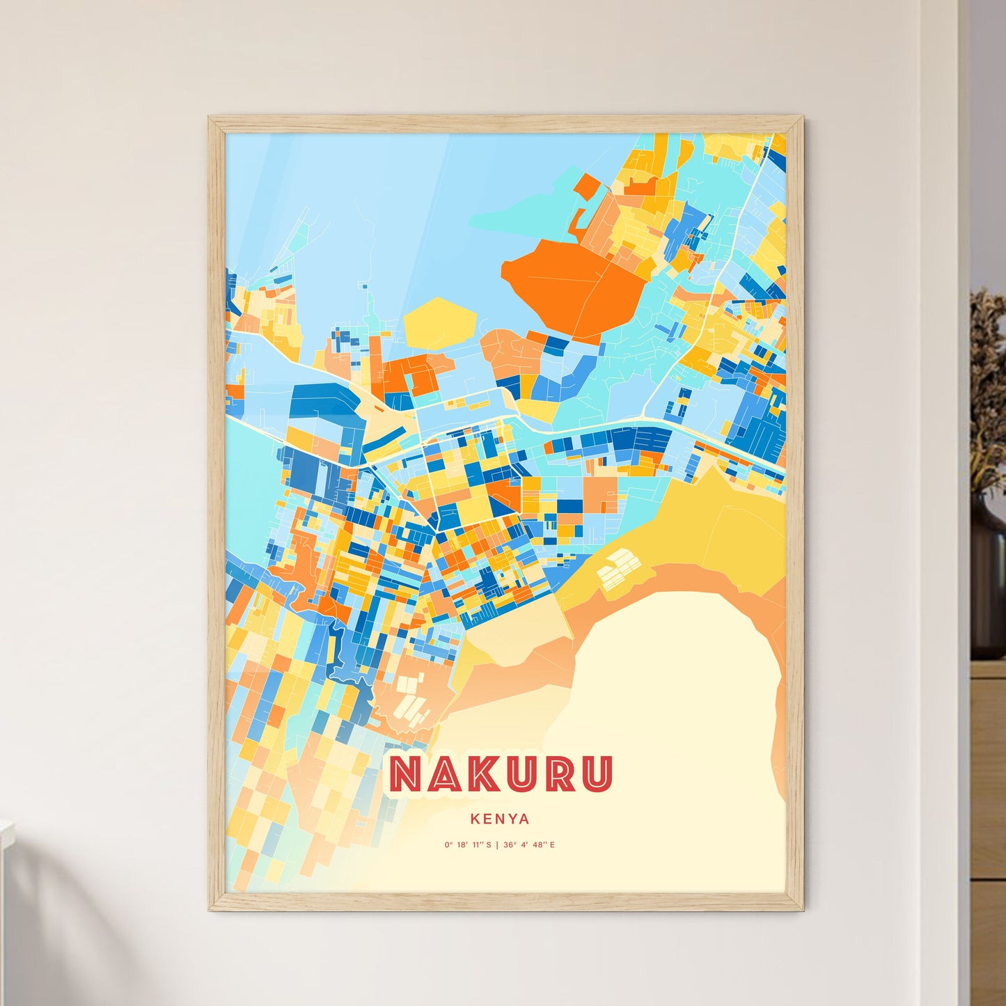 Colorful NAKURU KENYA Fine Art Map Blue Orange