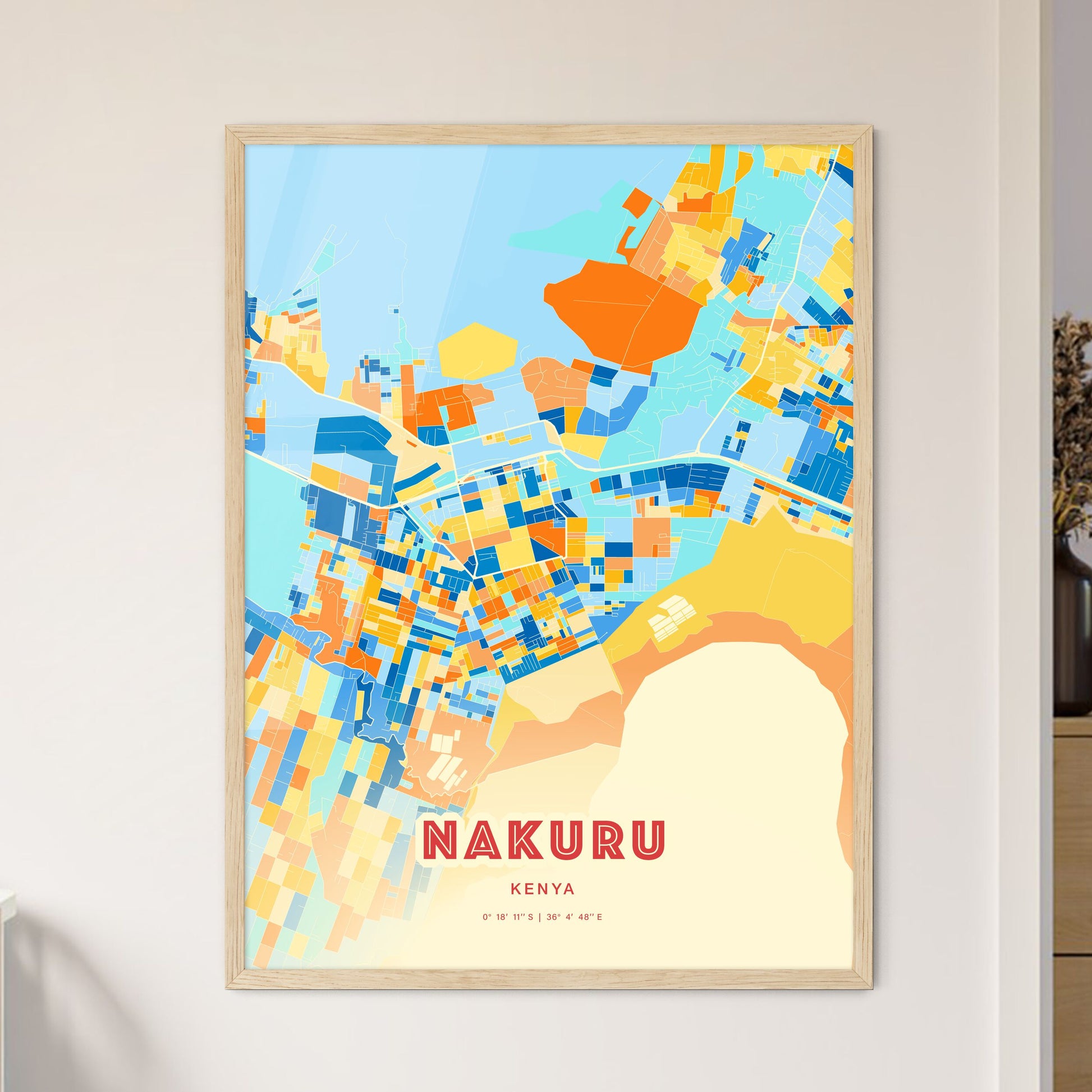 Colorful NAKURU KENYA Fine Art Map Blue Orange