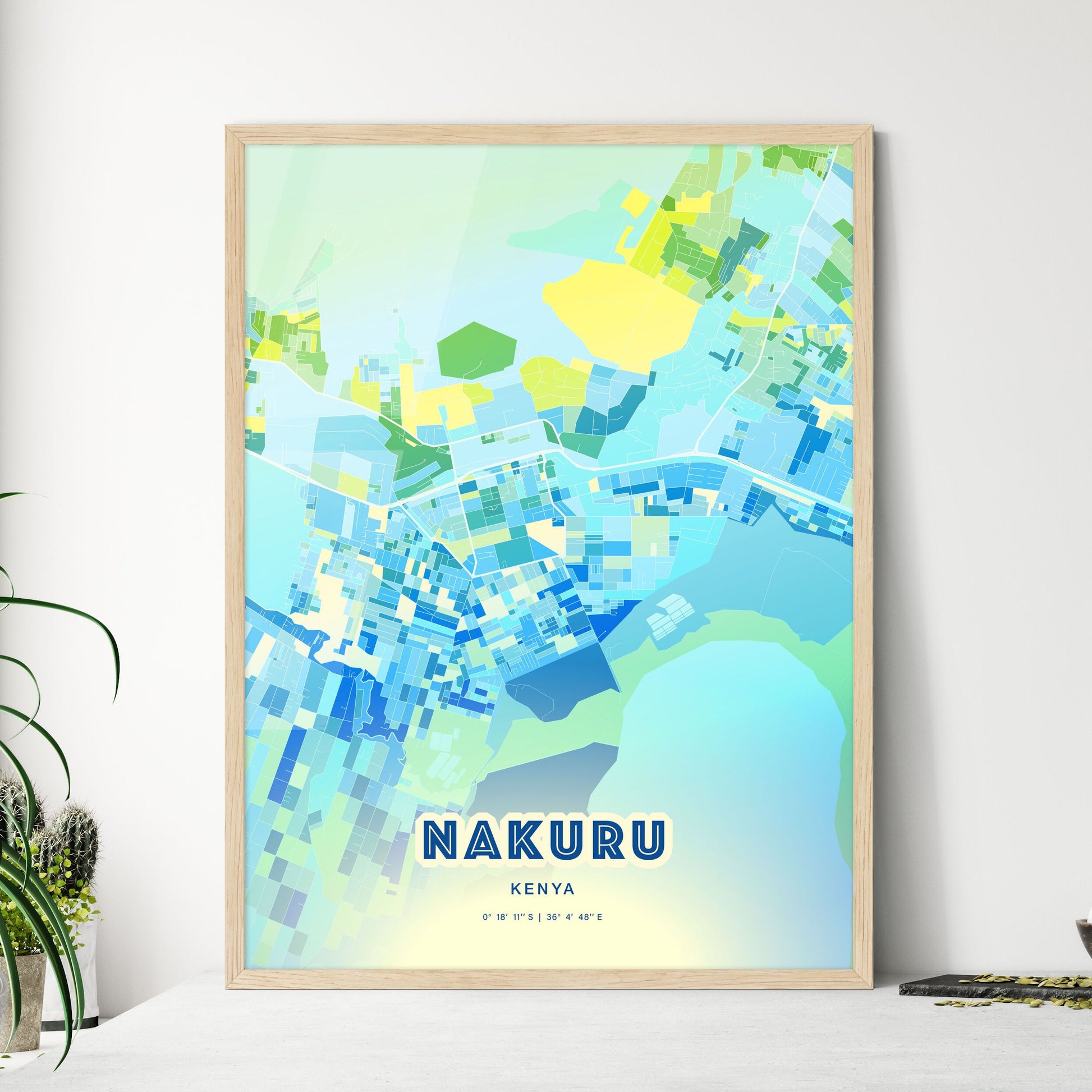 Colorful NAKURU KENYA Fine Art Map Cool Blue