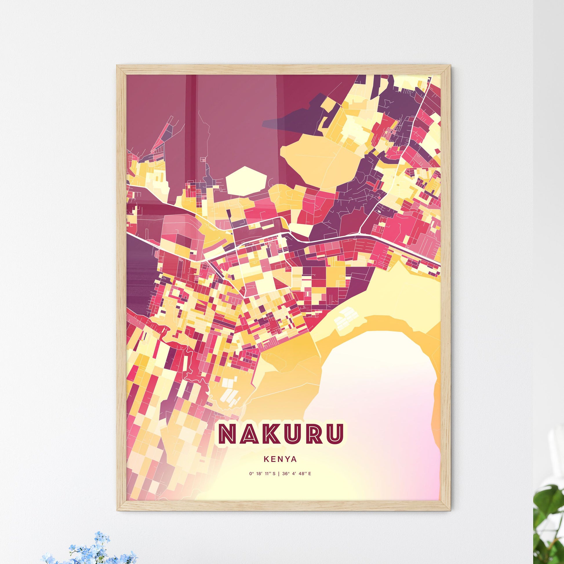 Colorful NAKURU KENYA Fine Art Map Hot Red