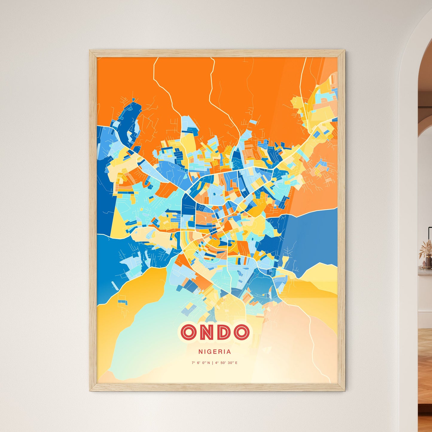 Colorful ONDO NIGERIA Fine Art Map Blue Orange