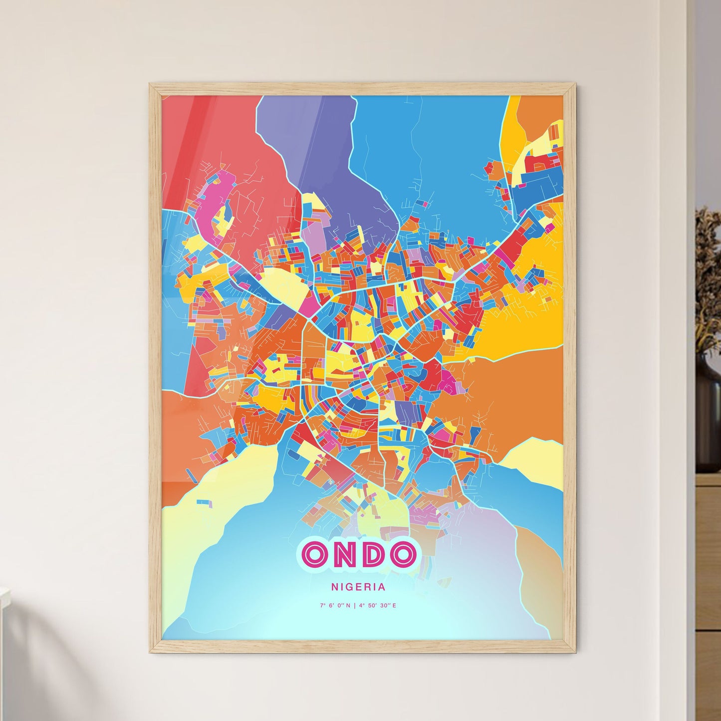 Colorful ONDO NIGERIA Fine Art Map Crazy Colors