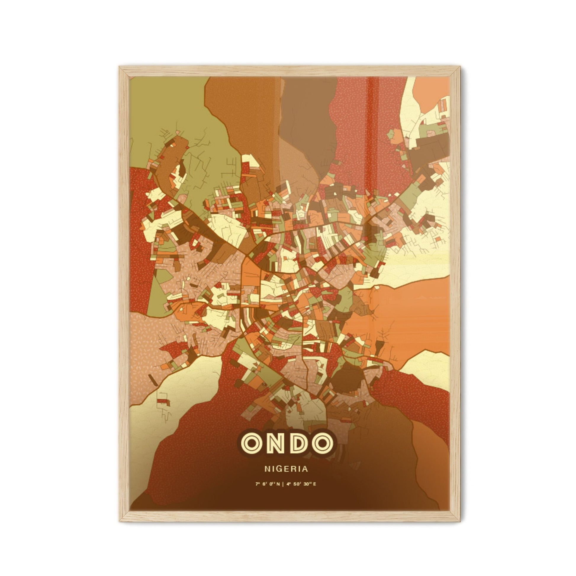 Colorful ONDO NIGERIA Fine Art Map Farmhouse