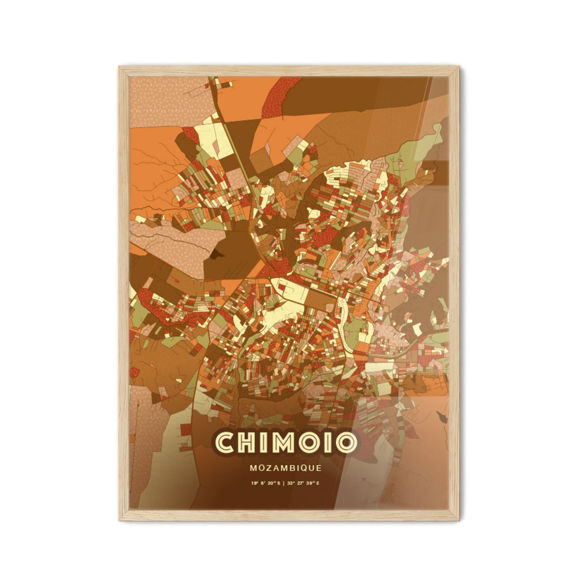 Colorful CHIMOIO MOZAMBIQUE Fine Art Map Farmhouse