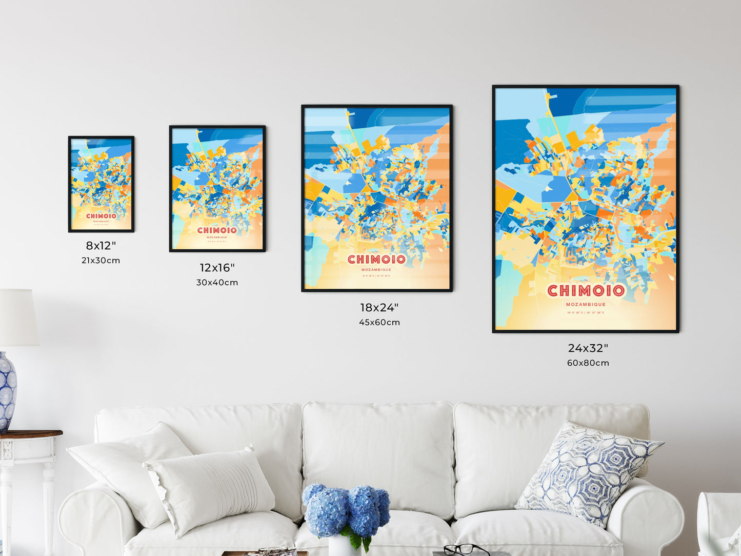 Colorful CHIMOIO MOZAMBIQUE Fine Art Map