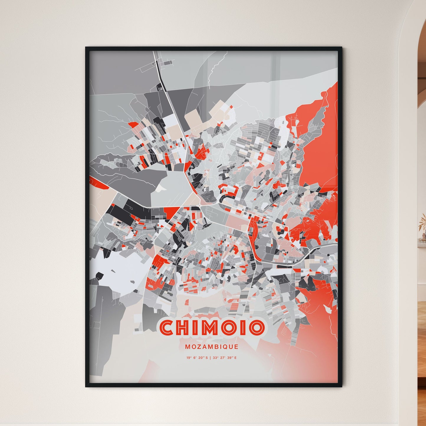 Colorful CHIMOIO MOZAMBIQUE Fine Art Map Modern