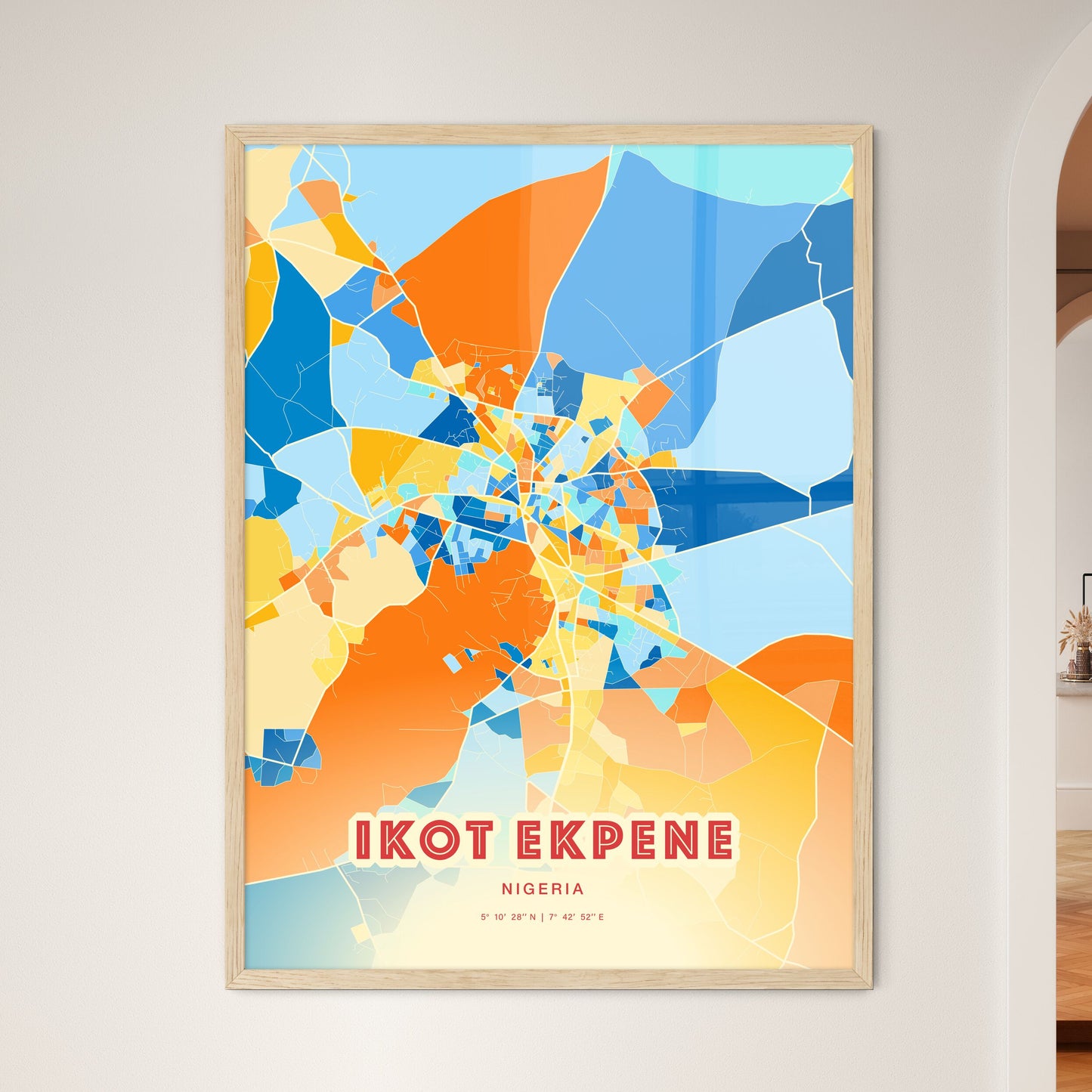 Colorful IKOT EKPENE NIGERIA Fine Art Map Blue Orange