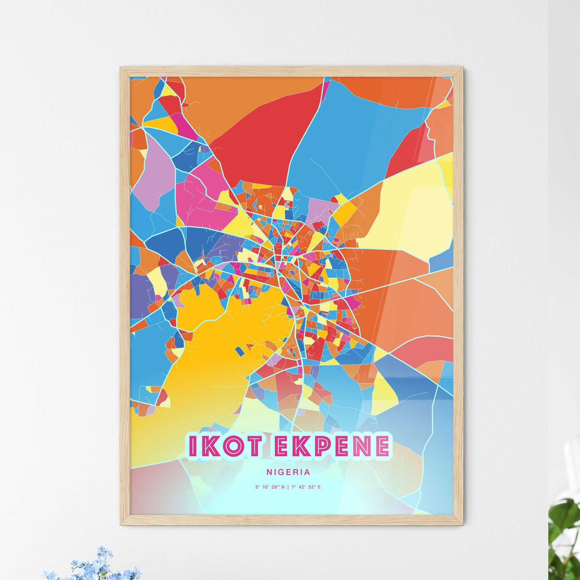Colorful IKOT EKPENE NIGERIA Fine Art Map Crazy Colors