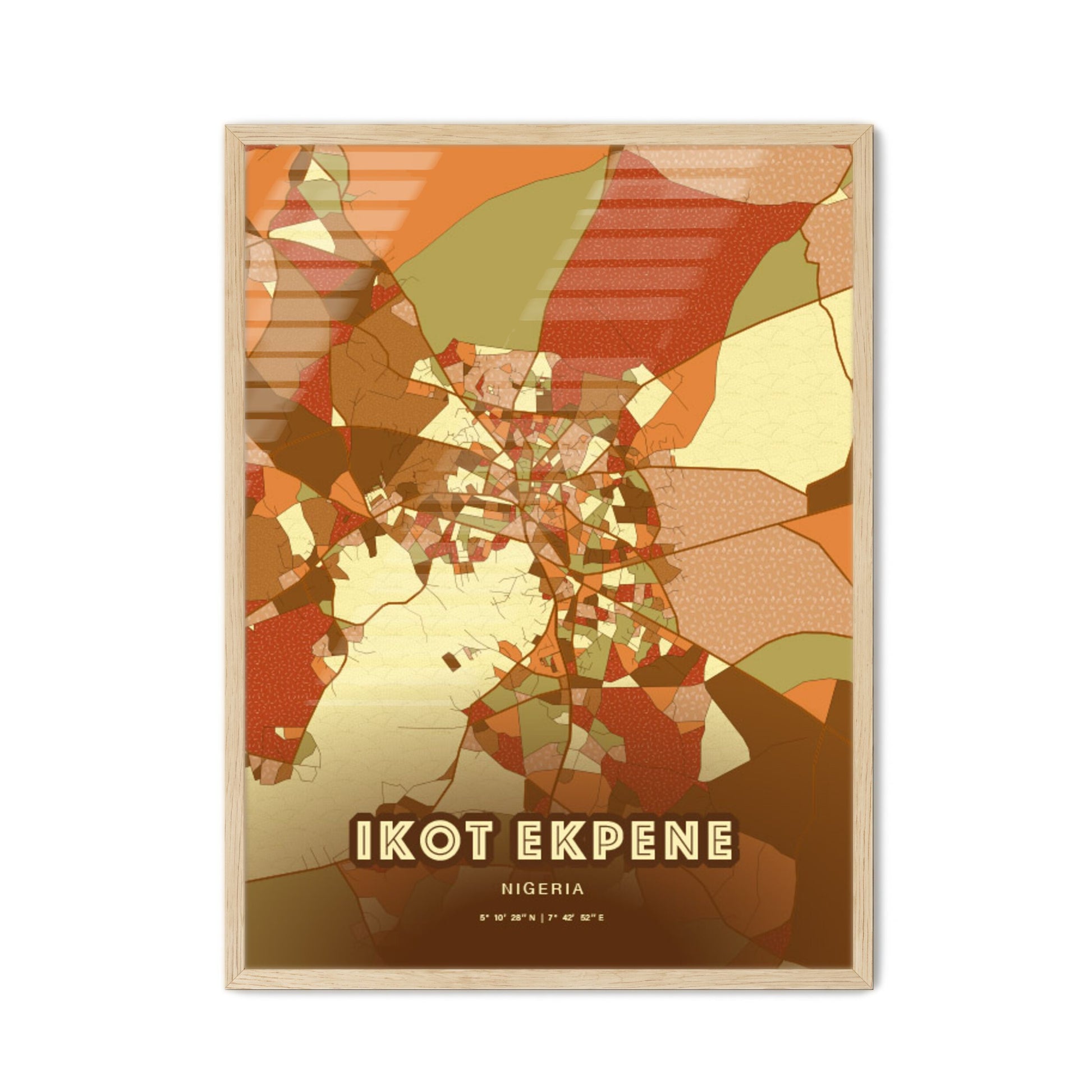 Colorful IKOT EKPENE NIGERIA Fine Art Map Farmhouse