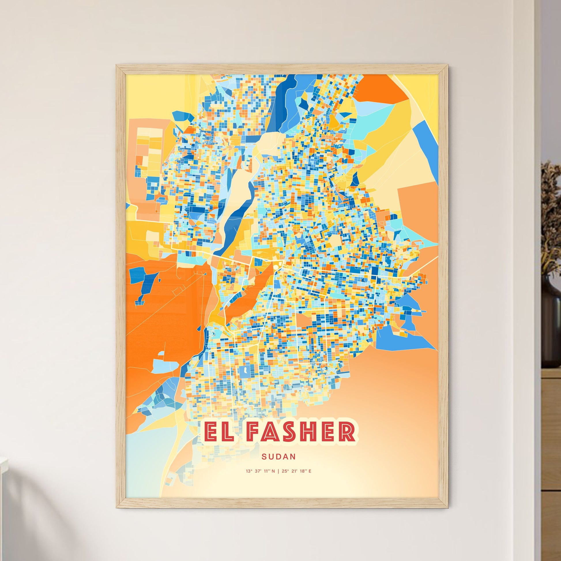 Colorful EL FASHER SUDAN Fine Art Map Blue Orange