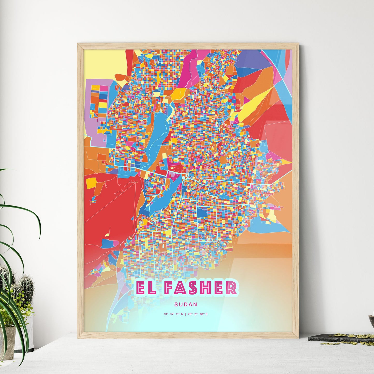 Colorful EL FASHER SUDAN Fine Art Map Crazy Colors