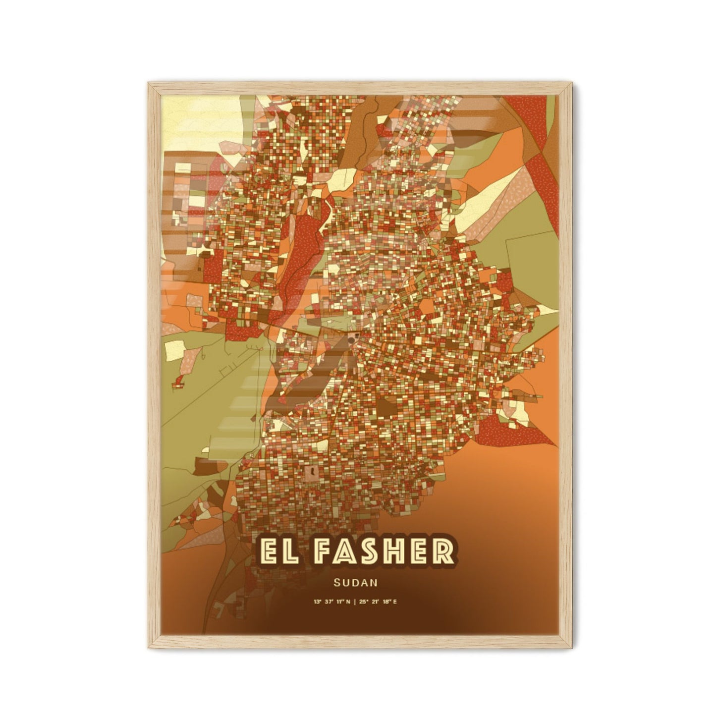 Colorful EL FASHER SUDAN Fine Art Map Farmhouse