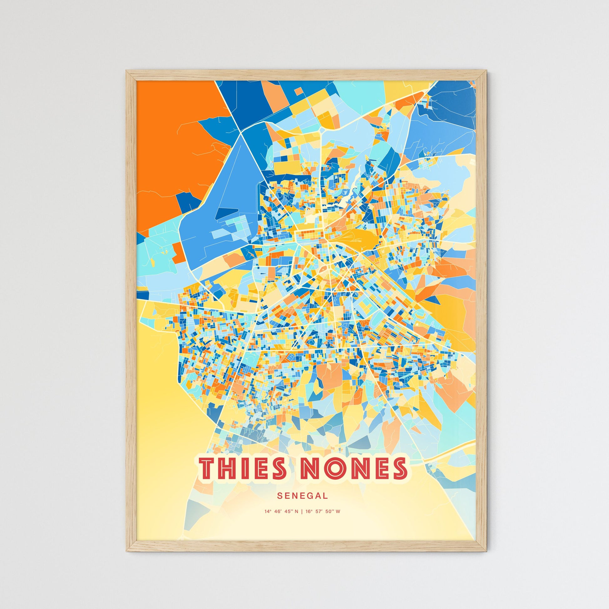 Colorful THIES NONES SENEGAL Fine Art Map Blue Orange