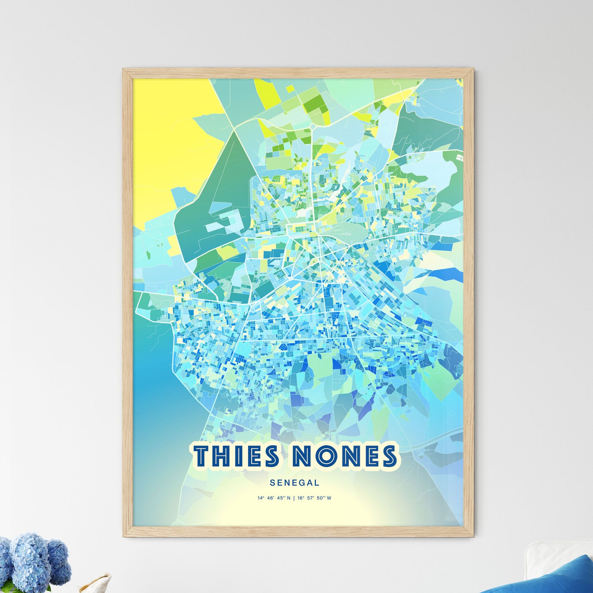 Colorful THIES NONES SENEGAL Fine Art Map Cool Blue